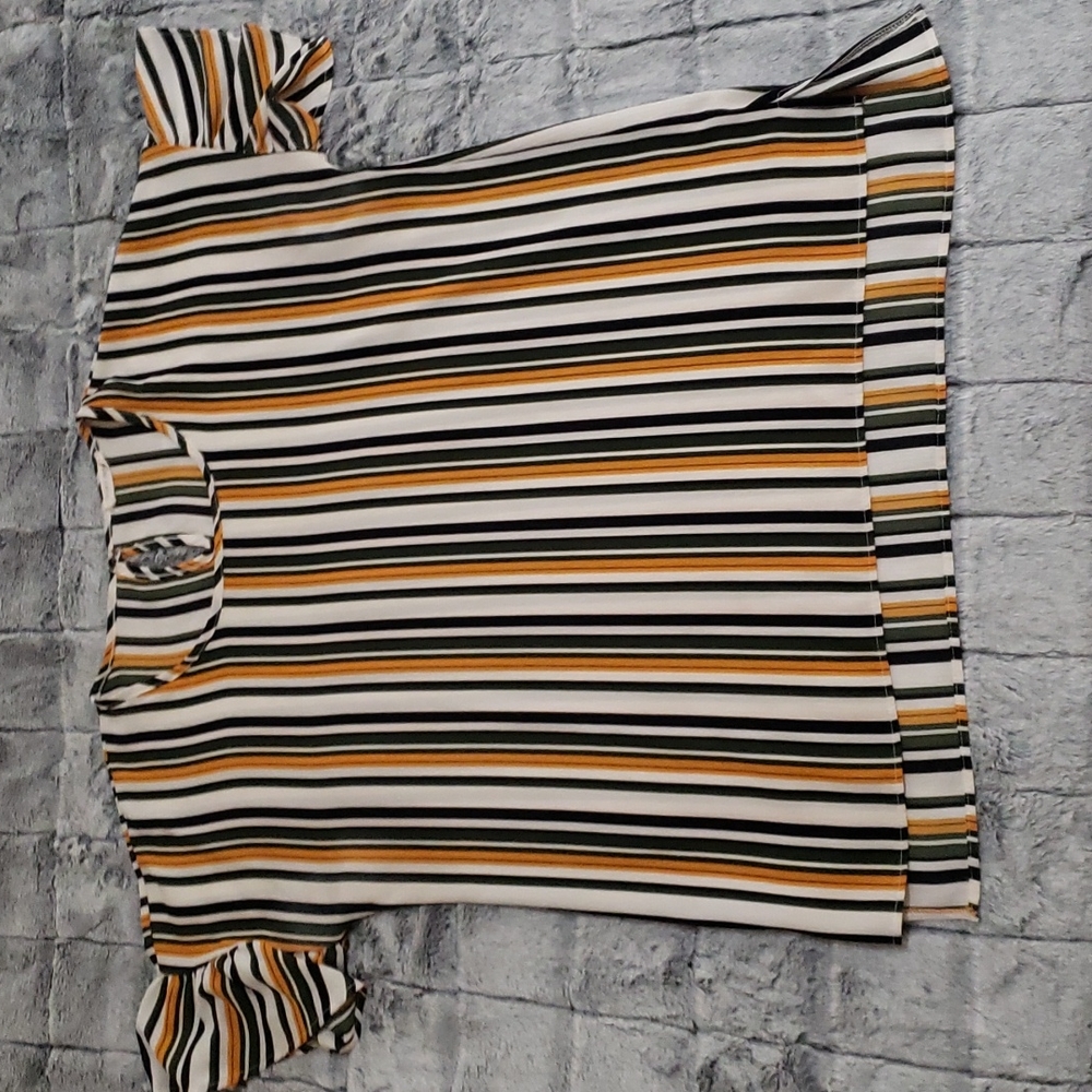 Green, white and yellow striped top